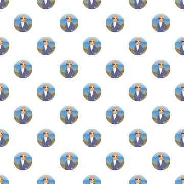 Man wearing vr headset experiencing virtual travel seamless pattern Illustrazione stock