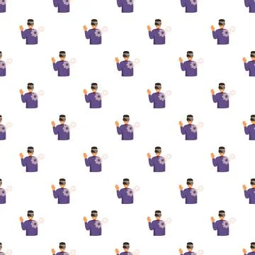 Man wearing vr headset with gear seamless pattern Stock Illustration