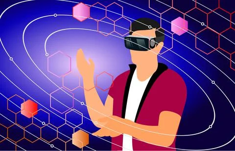 Man wearing vr headset . Stock Illustration