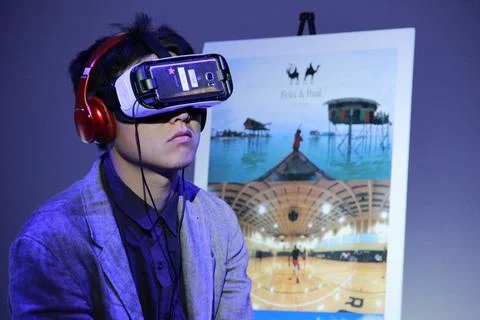 Man wearing VR headset Stock Photos