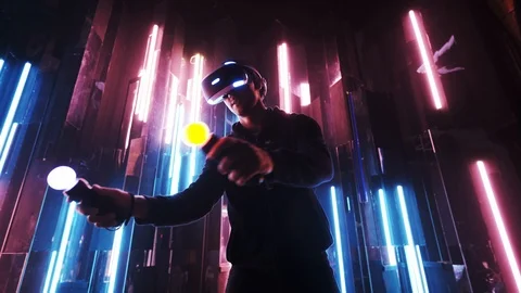 Man wearing VR headset playing in fighting Video stock 103631426