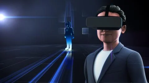 Man wearing VR Headset Simulation D Illustrazione stock
