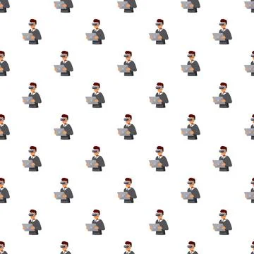 Man wearing vr headset using tablet seamless pattern Иллюстрация