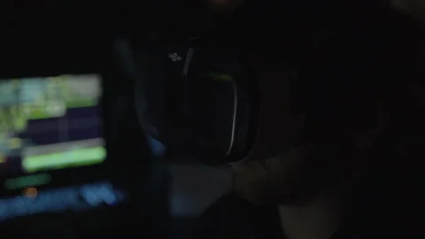 Man Wearing Vr Headset While Coding Stock Footage 208746042