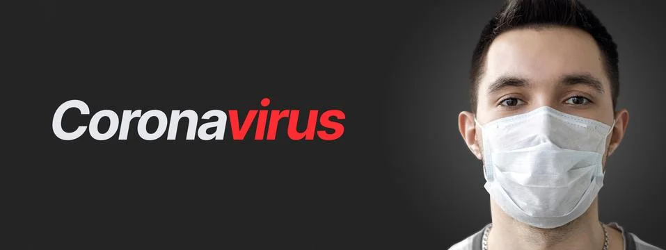 A man wears a protective mask on his face against the coronavirus. Banner, pa Stock Photos