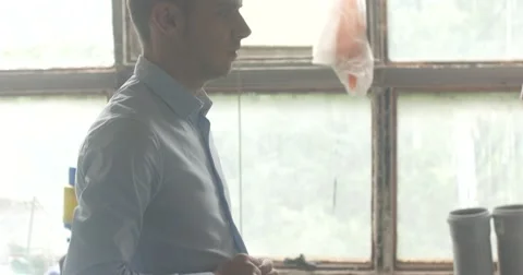 The man wears a shirt. Stock Footage 52273384