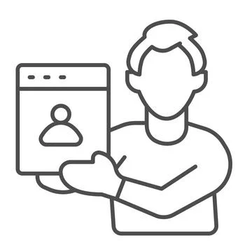 Man web designer with presentation of site project thin line icon, ui concept Stock Illustration