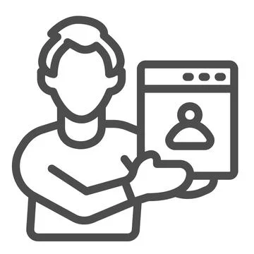 Man web designer with presentation of site project line icon, ui concept Stock Illustration