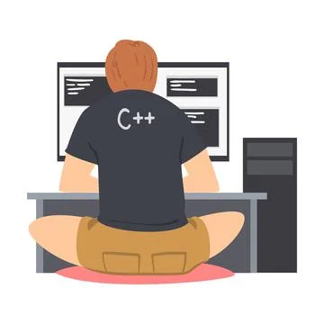 Man Web Developer or Programmer Working In Front of Computer Screen Vector 库存插图