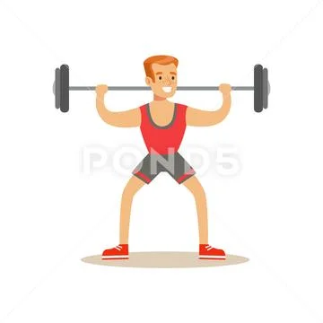 Man Weight Lifting , Member Of The Fitness Club Working Out And Exercising In Stock Illustration
