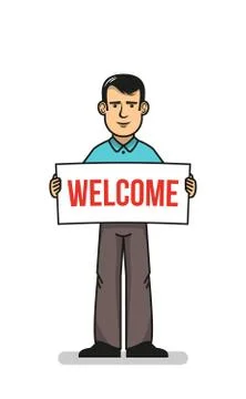 Man with welcome sign Stock Illustration