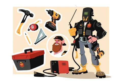 Man welder in welding mask with tools Stock Illustration