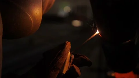 Man with welding mask in engineering workshop. Stock Footage 203573389