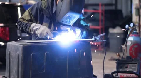 Man Welding with Sparks Stock Footage 21850139