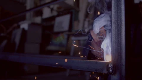 Man welding in the workshop Stock Footage 278985780