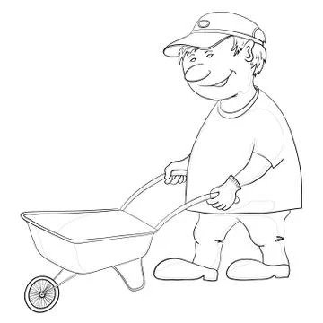 Man with wheelbarrow Stock Illustration