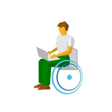 Man in wheelchair working with computer 스톡 일러스트