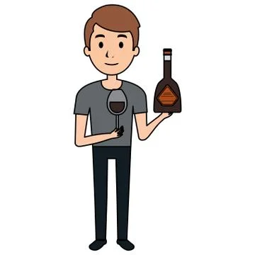 Man with whiskey bottle drink Illustrazione stock