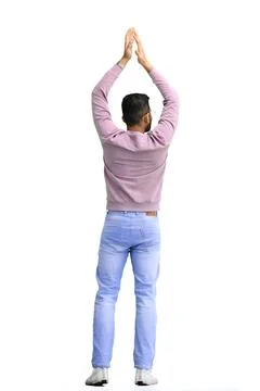 A man, on a white background, in full height, claps Stock Photos
