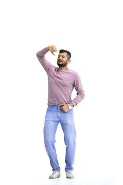 A man, on a white background, in full height, jumps Stock Photos