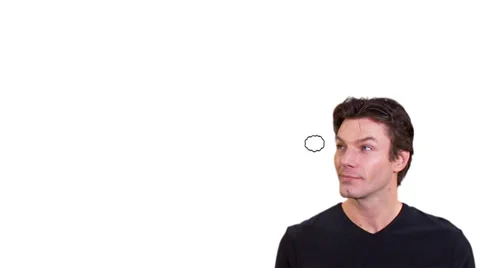 Man on white background with thought bubble, left blank for copy space. High Vídeos de archivo 32717828