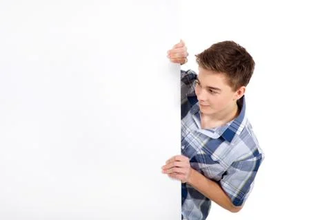 Man with white board Stock-Fotos
