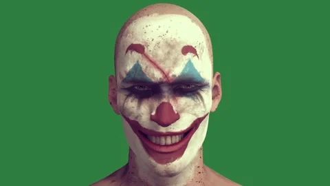 A man with white face and blue red makeup paint on his it isolated isolated on Stock Footage 336858688