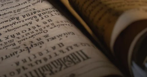 Man in White Gloves is Leafing Through The Old Book, Script, Letters Closeup, Stock Footage 52347071