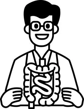 A man in a white lab coat holding a model of the digestive system Stock Illustration