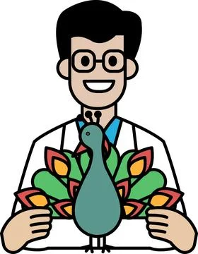 A man in a white lab coat holding a peacock Stock Illustration