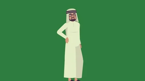 A man in white robe standing on green background and with his hands hips green Stock Footage 336105980