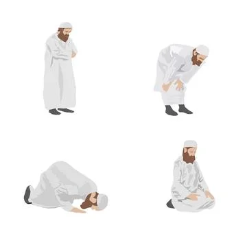 Man in white robes showing prayers on white background. Stock Illustration