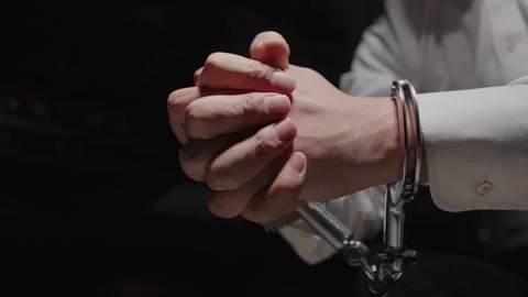 Man in White Shirt Hands Cuffed Behind Back Close-up Shot Stock Footage 336560496