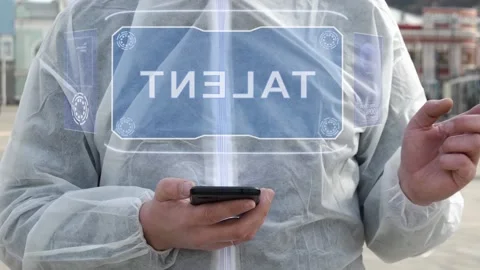 Man in white with text Talent Stockbeeldmateriaal 145680730