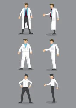 Man in White Uniform Occupation Vector Icon Set Stock Illustration
