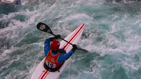 Man whitewater kayaking Stock Footage 71709748