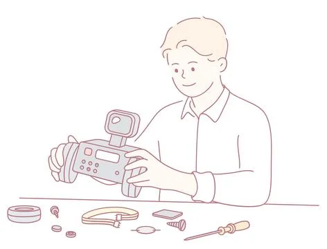 Man Who Assembles Electronics A Detailed Focus on DIY Repair and Its Benefits Stockillustratie