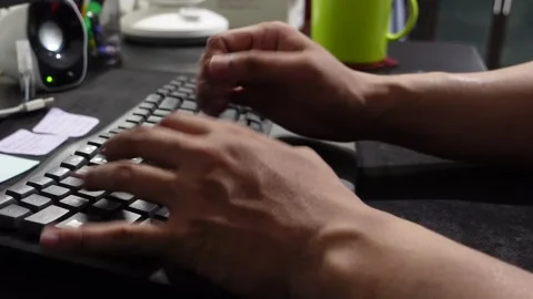 A man who feels irritated at work because of itchy skin which causes red ir.. Stock Footage 320851230
