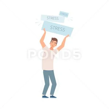 Man who holds stress sign character vector illustration Stock Illustration
