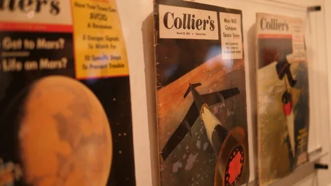 Man will conquer Space Soon. Colliers magazine cover. March 22, 1952 Stock Footage 124716909