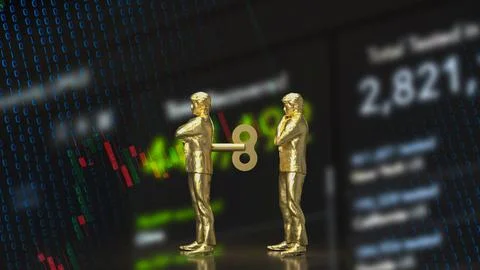 The man with wind up for business on chart background concept 3d rendering Illustrazione stock