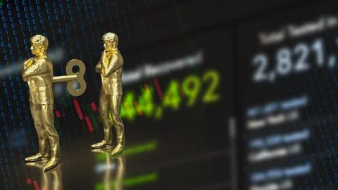 The man with wind up for business on chart background concept 3d rendering Illustrazione stock