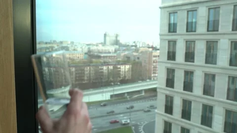 A man at the window in the office Stock Footage 130500026