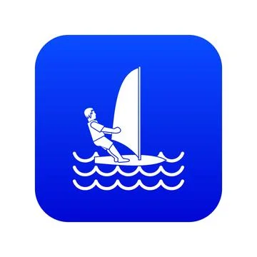 Man on windsurf icon digital blue Stock Illustration