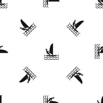 Man on windsurf pattern seamless black Stock Illustration