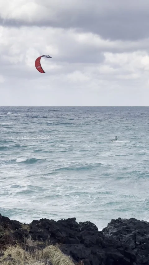 A man windsurfing at beach Stock Footage 228011576