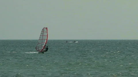 Man Windsurfing On Michigan's Lake St Clair  Stock Footage 779017