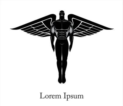 Man with the wing. Flying winged man. Winged Human silhouette. Stock Illustration
