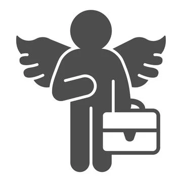 Man with wings and bag solid icon, startup concept, business angel sign on white Illustrazione stock