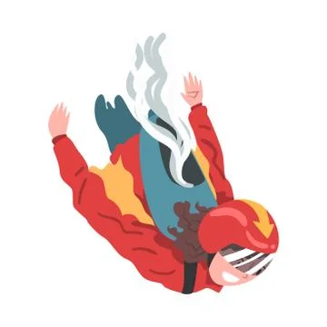 Man in Wingsuit Falling through the Air, Skydiving and Parachuting Extreme Hobby Illustration